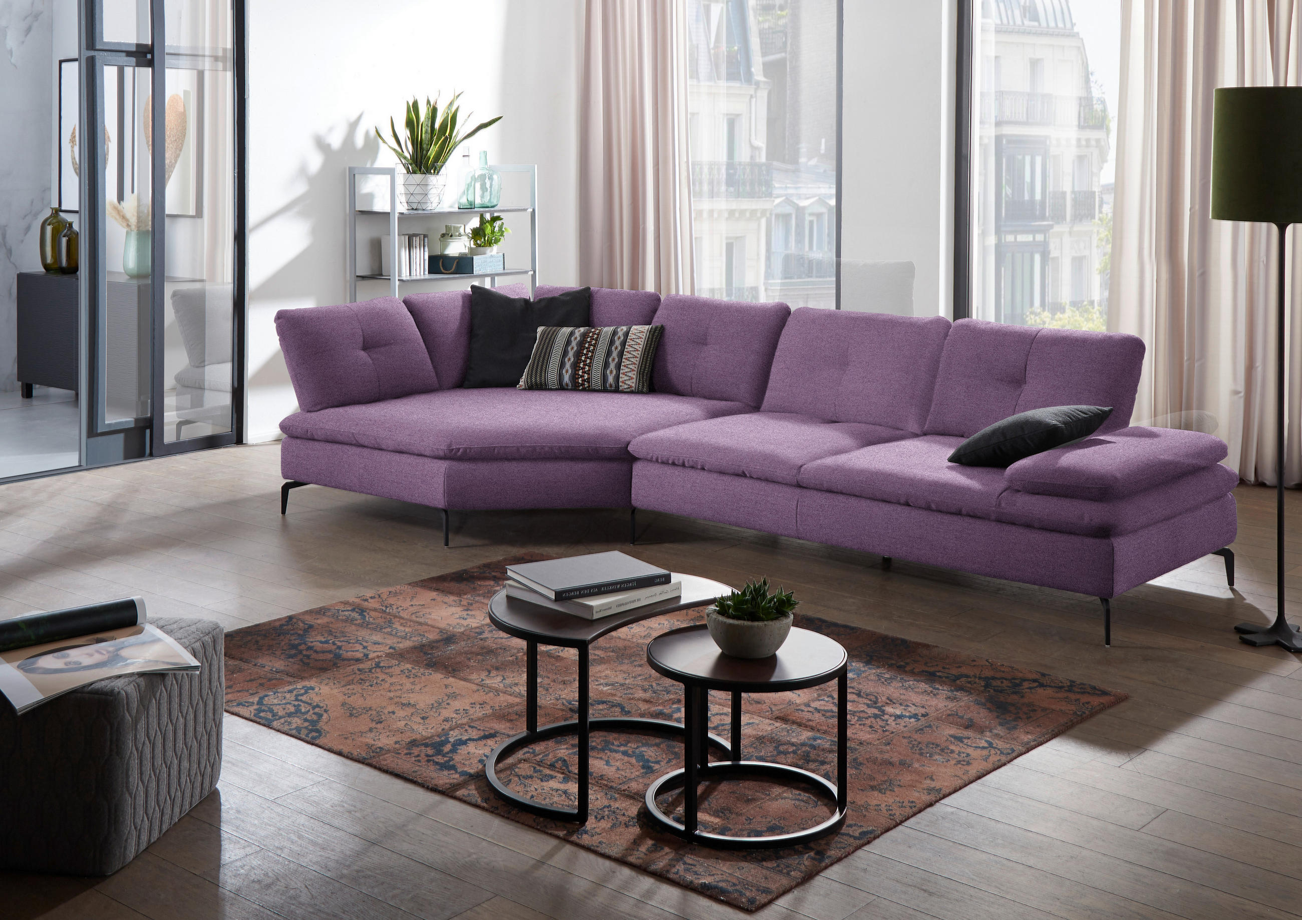 ECKSOFA in Flachgewebe Lila  - Lila/Schwarz, Design, Textil/Metall (157/344cm) - Chilliano