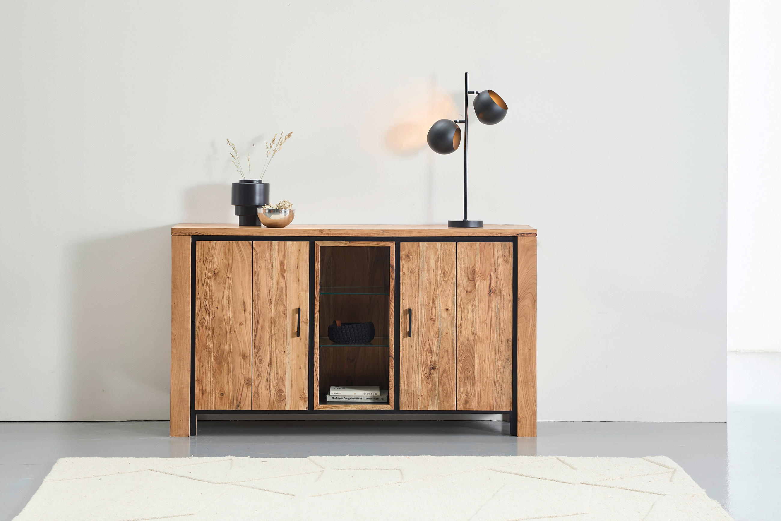 SIDEBOARD  in 150/85/40 cm  - Schwarz/Akaziefarben, Natur, Glas/Holz (150/85/40cm) - Livetastic
