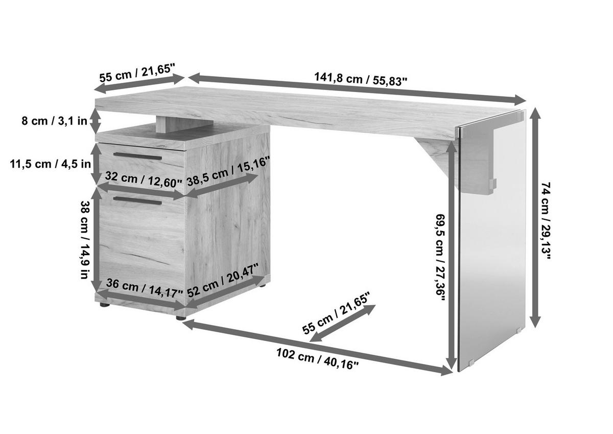 SCHREIBTISCH 141,8/74/55 cm Walnussfarben  - Walnussfarben/Schwarz, Design, Glas/Holzwerkstoff (141,8/74/55cm) - MID.YOU