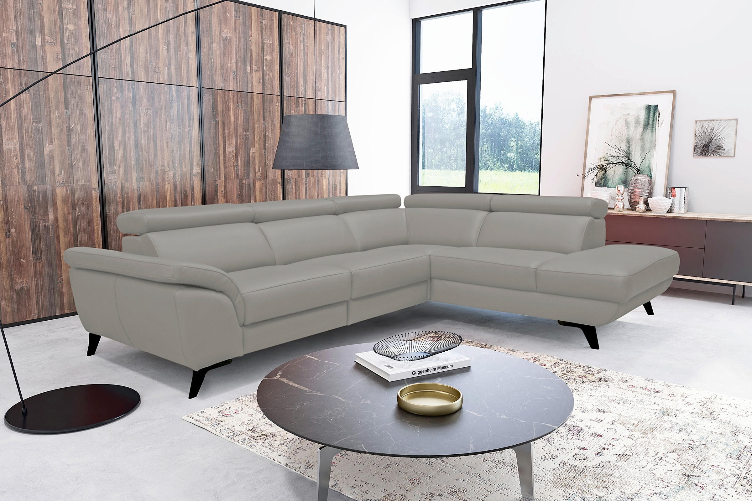 ECKSOFA DALLAS in Echtleder Grau  228/283 cm  - Schwarz/Grau, Design, Leder/Metall (228/283cm) - Livetastic