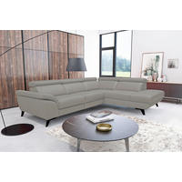 ECKSOFA DALLAS in Echtleder Grau  228/283 cm  - Schwarz/Grau, Design, Leder/Metall (228/283cm) - Livetastic