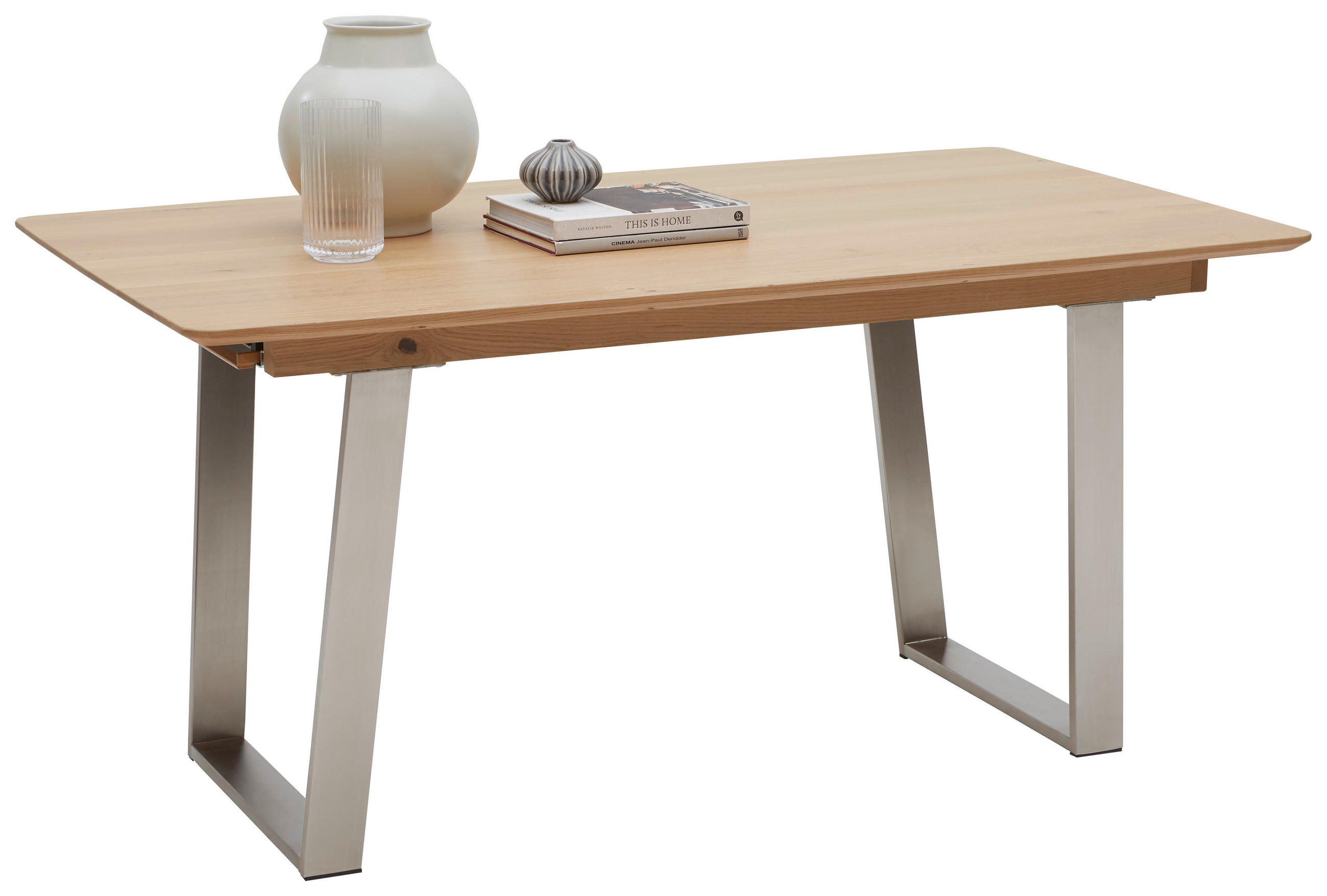 ESSTISCH 160/90/76 cm Echtholz  Holz, Metall rechteckig Eichefarben, Edelstahlfarben  - Edelstahlfarben/Eichefarben, KONVENTIONELL, Holz/Metall (160/90/76cm) - Dieter Knoll