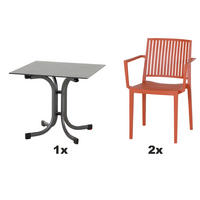 GARTENGARNITUR 3-teilig Stahl 3-teilig  - Anthrazit/Rot, Basics, Kunststoff/Metall (57/80/56cm) - Siena Garden