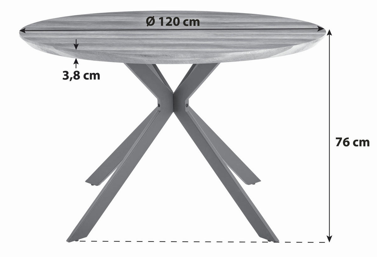 ÉTKEZŐASZTAL - tölgyfa színű/fekete, Modern, faalapú anyag/fém (120/120/76cm) - MID.YOU
