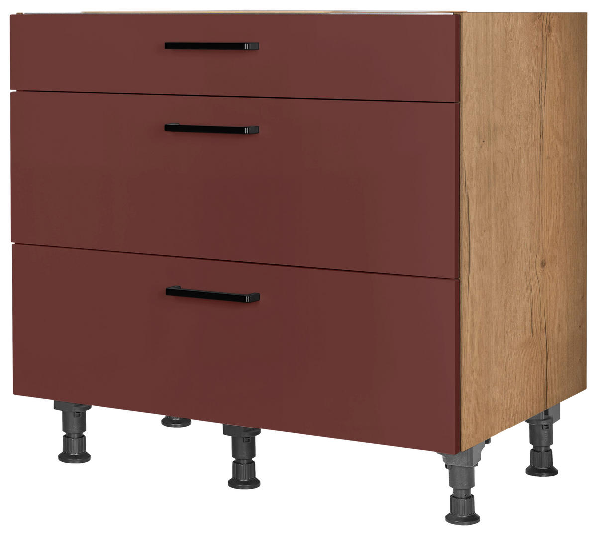 KOCHFELDUMBAUSCHRANK 90,0/87,0/56,0 cm  in Rot, Eichefarben  - Eichefarben/Rot, MODERN, Holzwerkstoff/Metall (90,0/87,0/56,0cm) - Nobilia