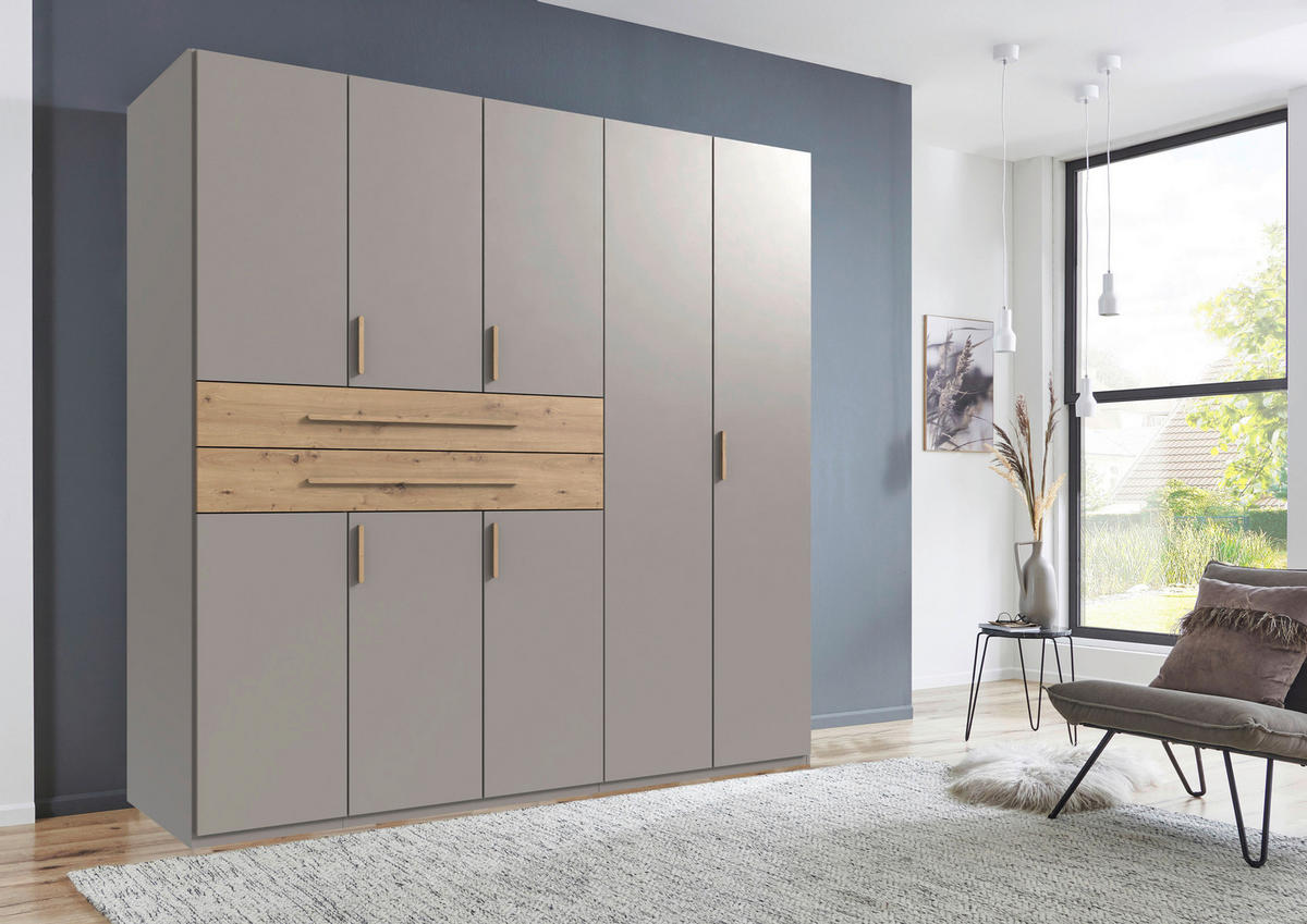 OMARA ZA OBLAČILA, siva, sahara, hrast artisan  - sahara/siva, Design, leseni material (225/208/65cm) - Carryhome