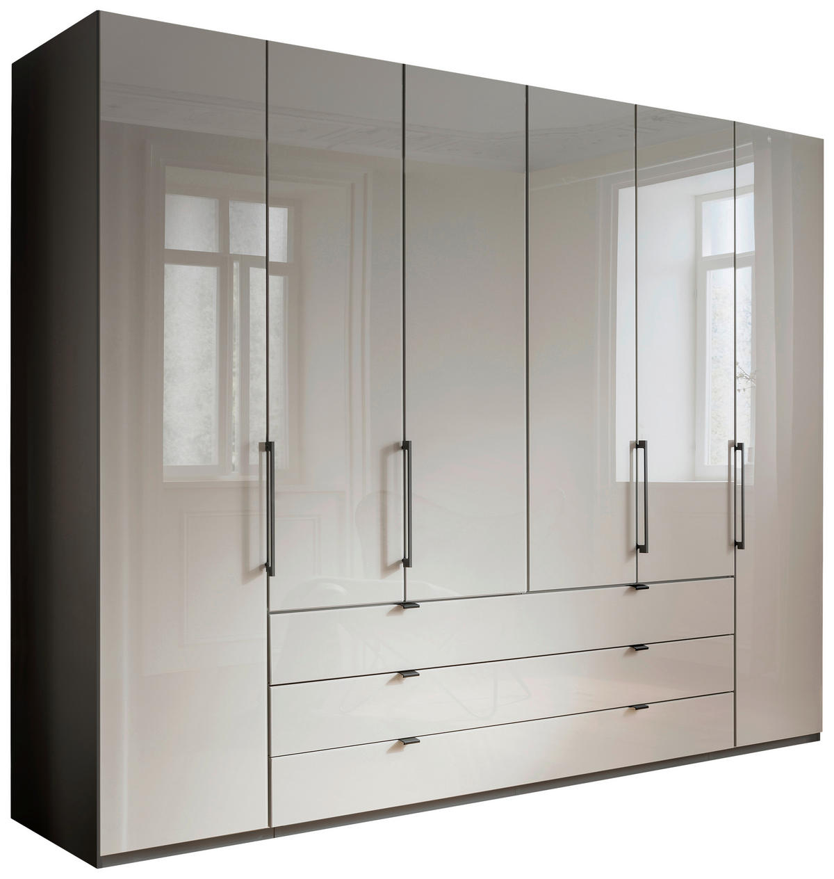 KLEIDERSCHRANK 300/216/58 cm,  in Grau, 6-türig  - Schieferfarben/Grau, Design, Glas/Holzwerkstoff (300/216/58cm) - Novel