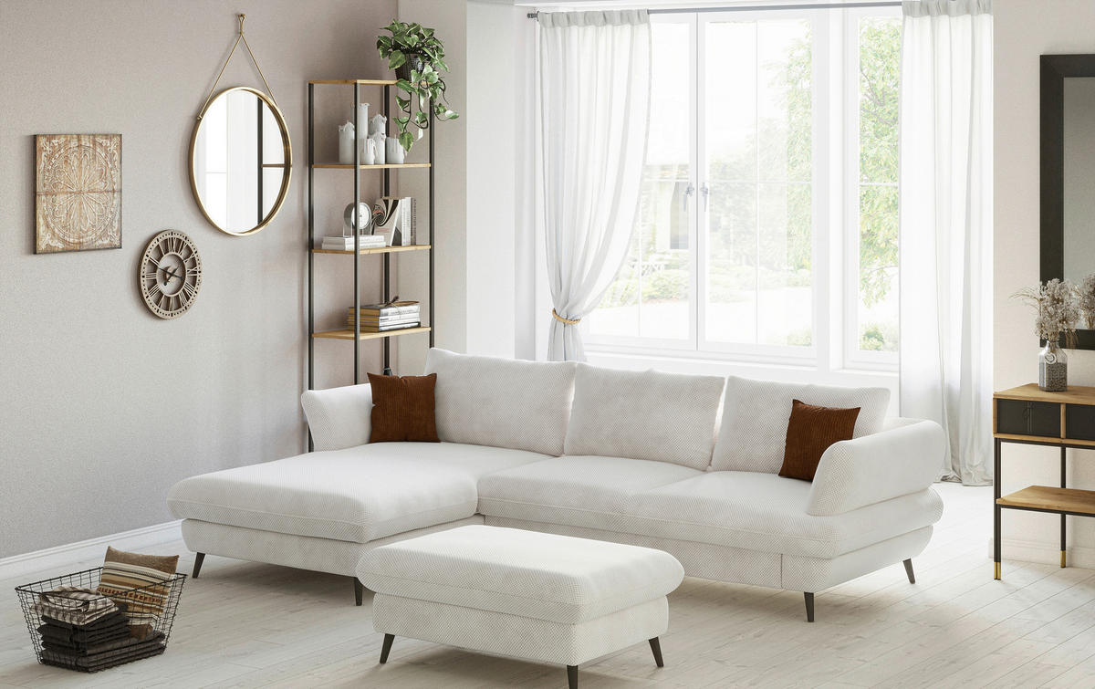 ECKSOFA in Velours Creme  - Creme/Schwarz, Design, Textil/Metall (181/281cm) - Livetastic