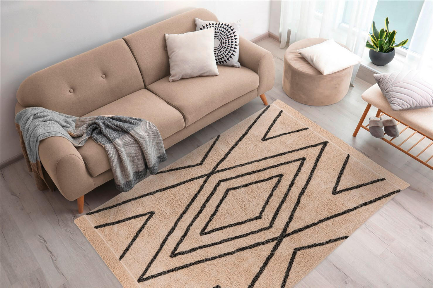TEPPICH 160/230 cm Mylen 525 Creme / Schwarz Creme, Schwarz  - Creme/Schwarz, KONVENTIONELL, Textil (160/230cm)