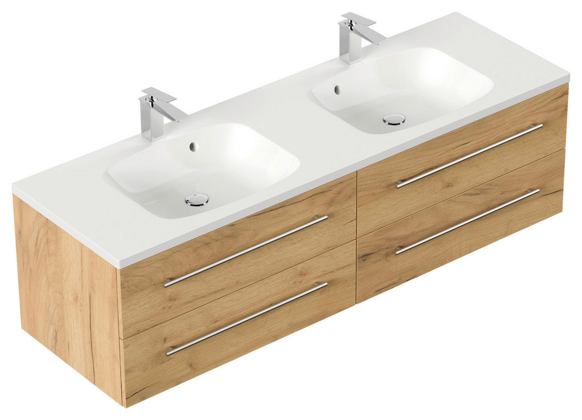 WASCHTISCHKOMBI 160 cm  - Eichefarben/Weiß, Basics, Holzwerkstoff/Stein (160cm) - MID.YOU