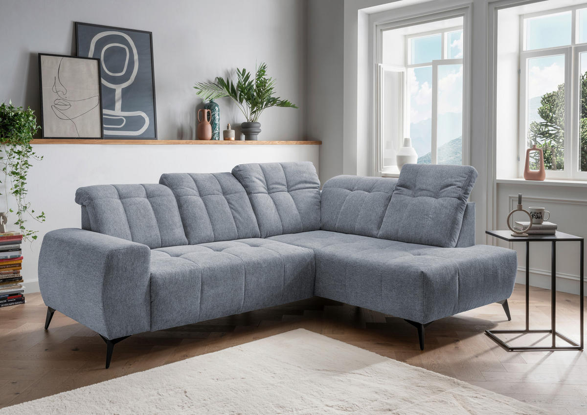 ECKSOFA in Chenille Hellblau  - Schwarz/Hellblau, Modern, Textil/Metall (261/200cm) - Livetastic