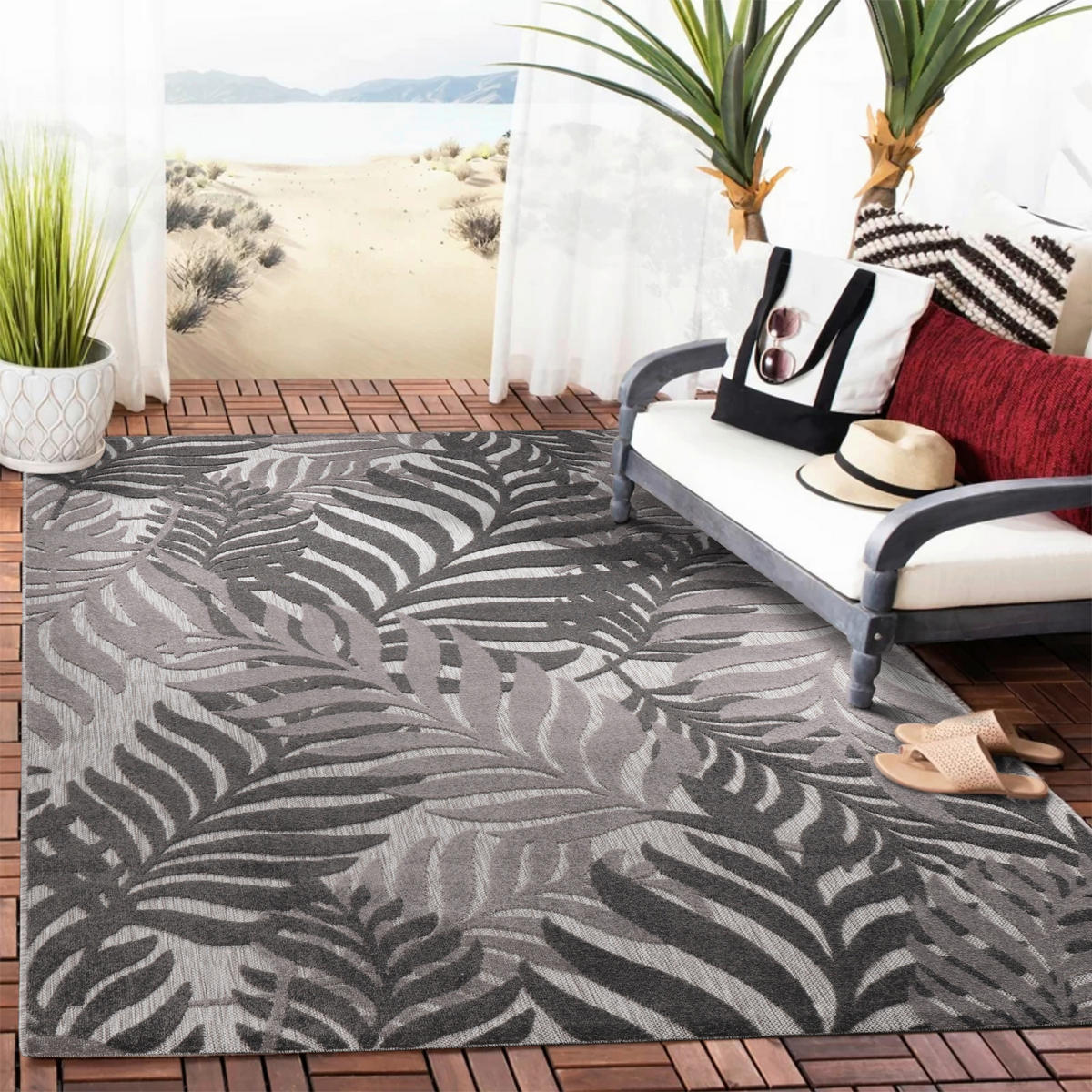 OUTDOORTEPPICH 120/170 cm Floral Grau  - Grau, LIFESTYLE, Kunststoff/Textil (120/170cm) - Novel