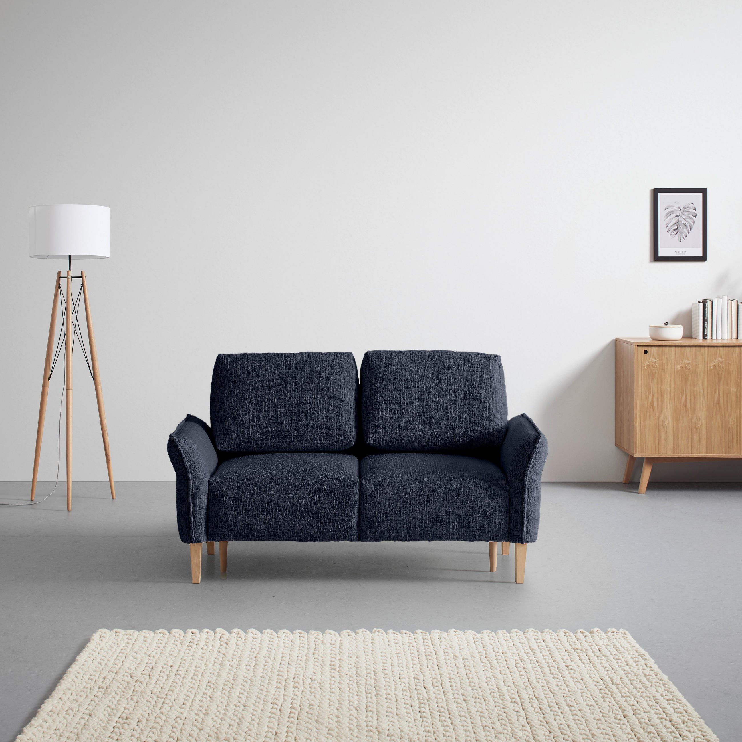 2-SITZER-SOFA in Webstoff Dunkelblau  - Eichefarben/Creme, Modern, Holz/Textil (150/85/92cm) - MID.YOU