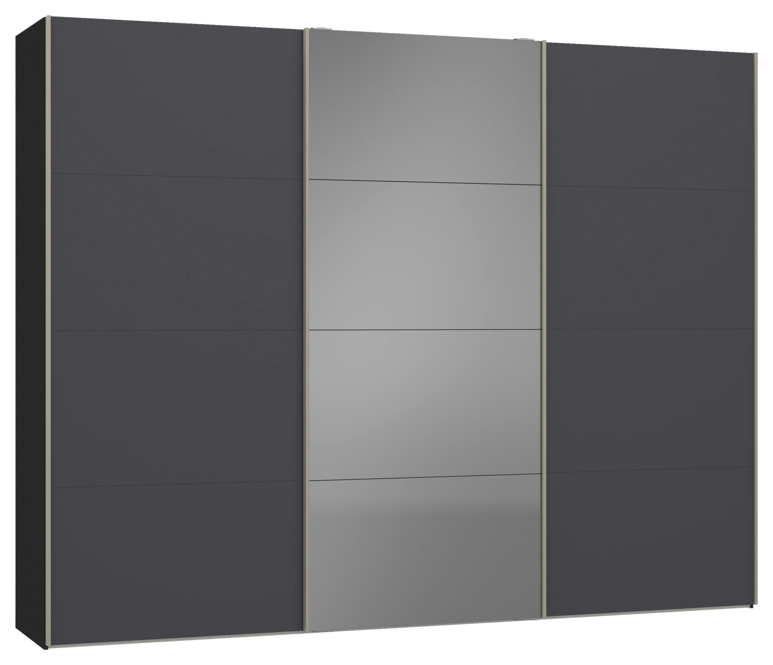 SCHWEBETÜRENSCHRANK 303/236/65 cm 3-türig Anthrazit, Schwarz  - Edelstahlfarben/Anthrazit, Design, Glas/Holzwerkstoff (303/236/65cm) - Jutzler