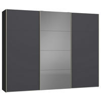SCHWEBETÜRENSCHRANK 303/236/65 cm 3-türig Anthrazit, Schwarz  - Edelstahlfarben/Anthrazit, Design, Glas/Holzwerkstoff (303/236/65cm) - Jutzler