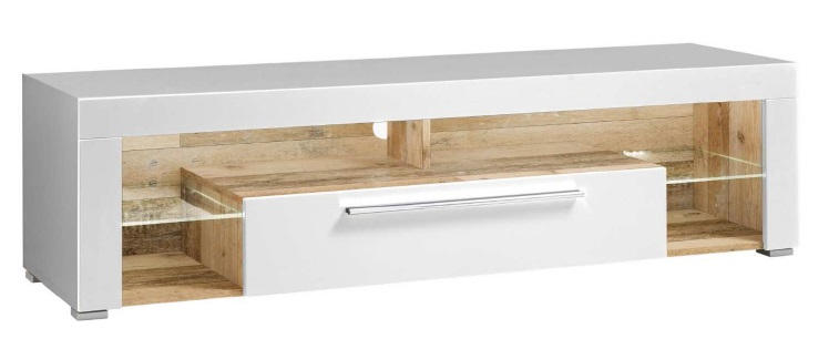MEDIABÄNK vit, ekfärgad  153/44/44 cm  - vit/aluminiumfärg, Design, metall/trämaterial (153/44/44cm) - Carryhome