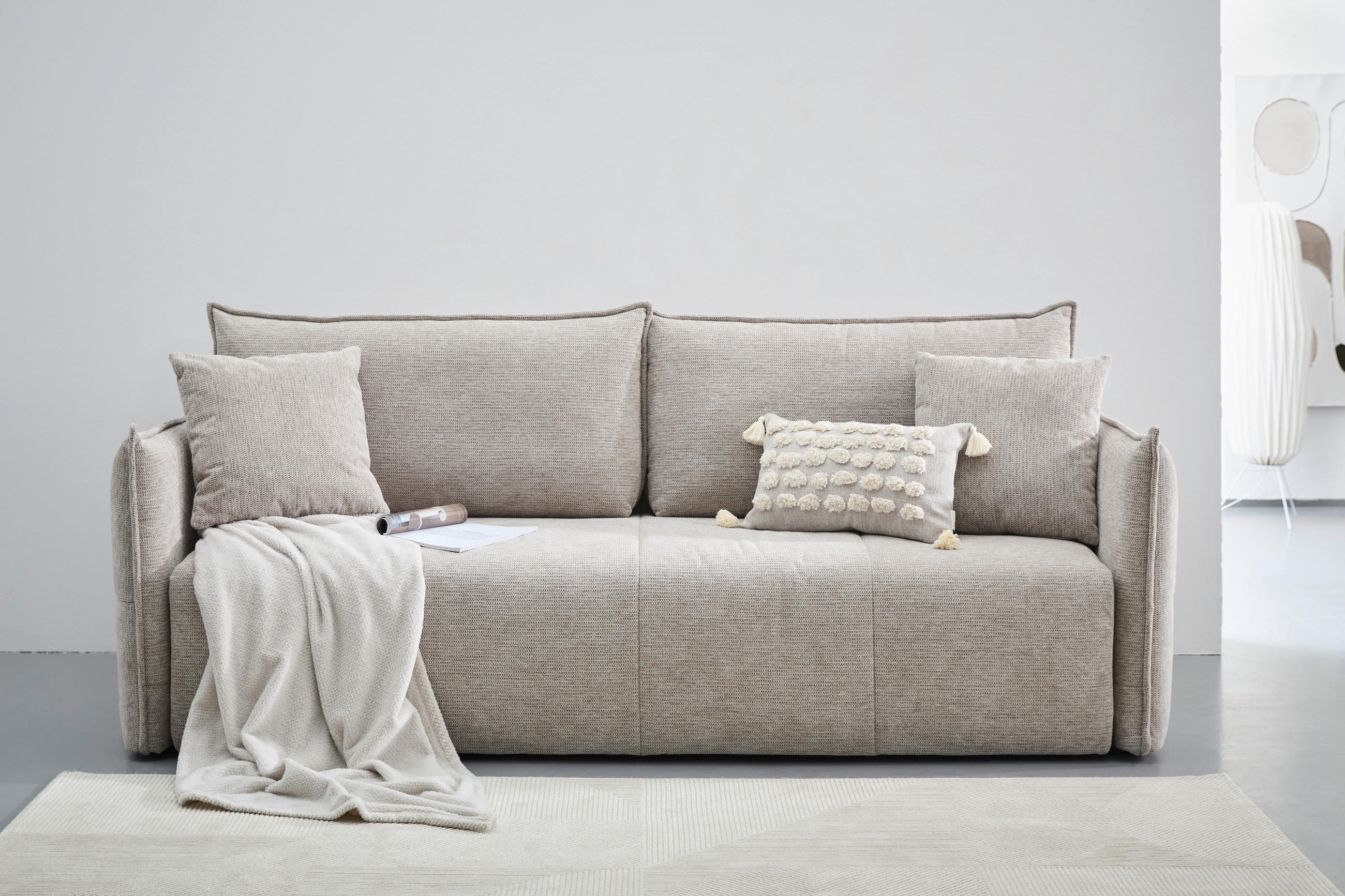 Thumbnail - Carryhome Schlafsofa, Taupe, Textil, 3-Sitzer, Füllung: Polyester, 224x90x107 cm, Stoffauswahl, Liegefunktion, Rücken ec...