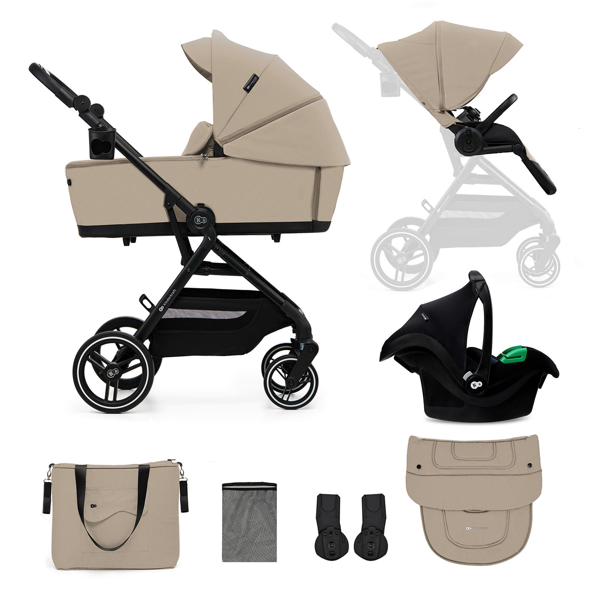 KINDERWAGEN Yoxi 3in1  - Schwarz Hochglanz/Beigebraun, Basics, Kunststoff/Textil (107/59/97cm) - Kinderkraft