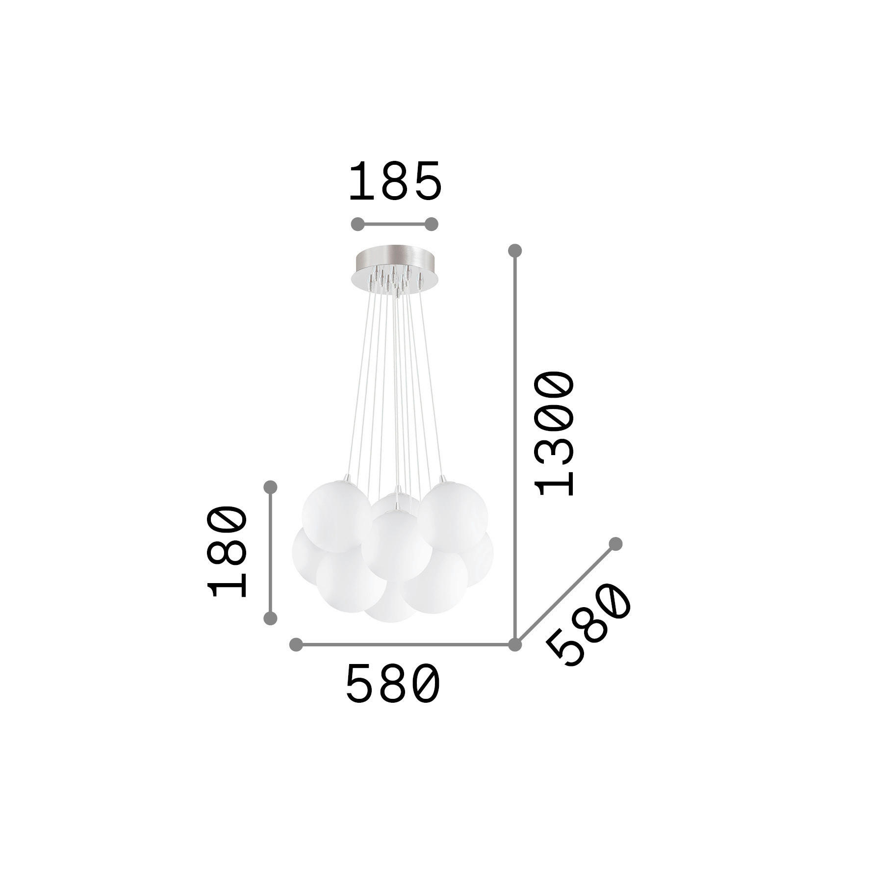 HÄNGELEUCHTE 58/43-130 cm  - Weiß, Basics, Glas (58/43-130cm) - Ideal Lux