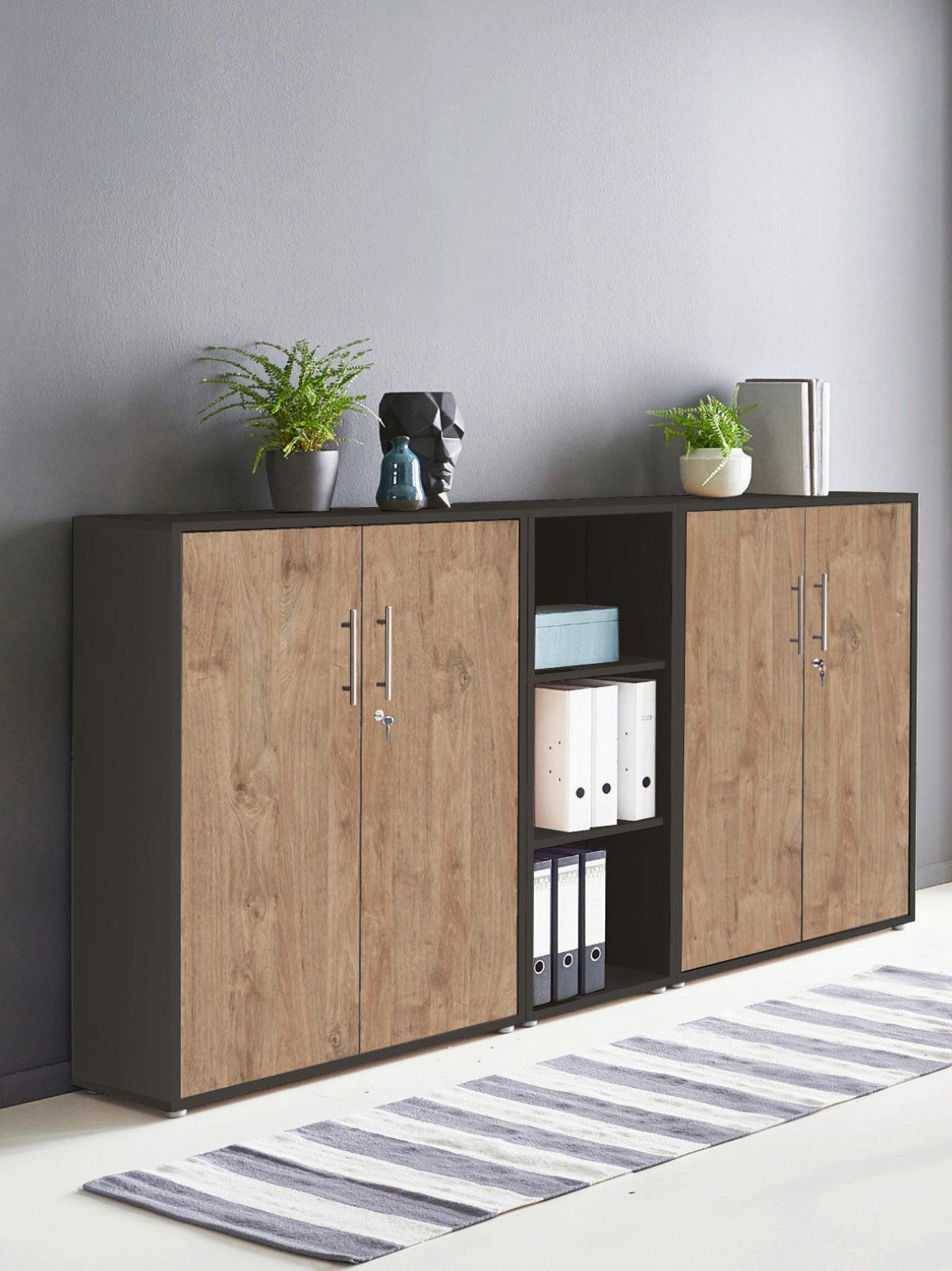AKTENSCHRANK Eichefarben, Anthrazit  - Eichefarben/Anthrazit, MODERN, Holzwerkstoff (212,9/113,6/33cm) - MID.YOU