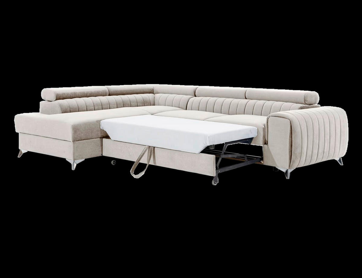 ECKSOFA  Beige Plüsch  - Beige/Silberfarben, Design, Textil/Metall (205/278cm) - MID.YOU