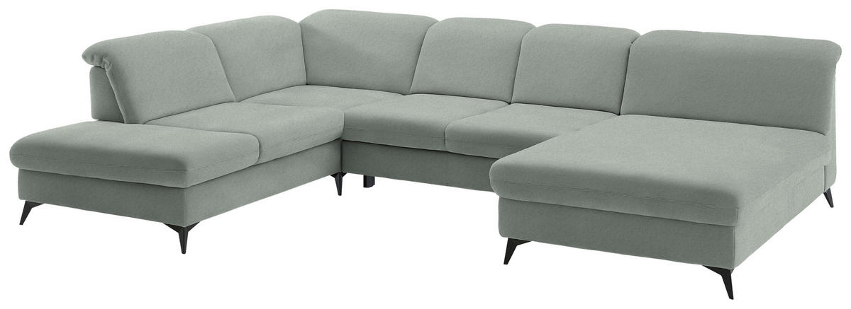 WOHNLANDSCHAFT Chenille Hellgrau  - Hellgrau/Schwarz, Design, Textil/Metall (255/369/198cm) - Beldomo Style