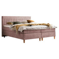 BOXSPRINGBETT 180/200 cm,  in Rosa, Matratze, Topper, H2 + H2 = mittel  - Buchefarben/Rosa, Basics, Holz/Textil (180/200cm) - Boxxx