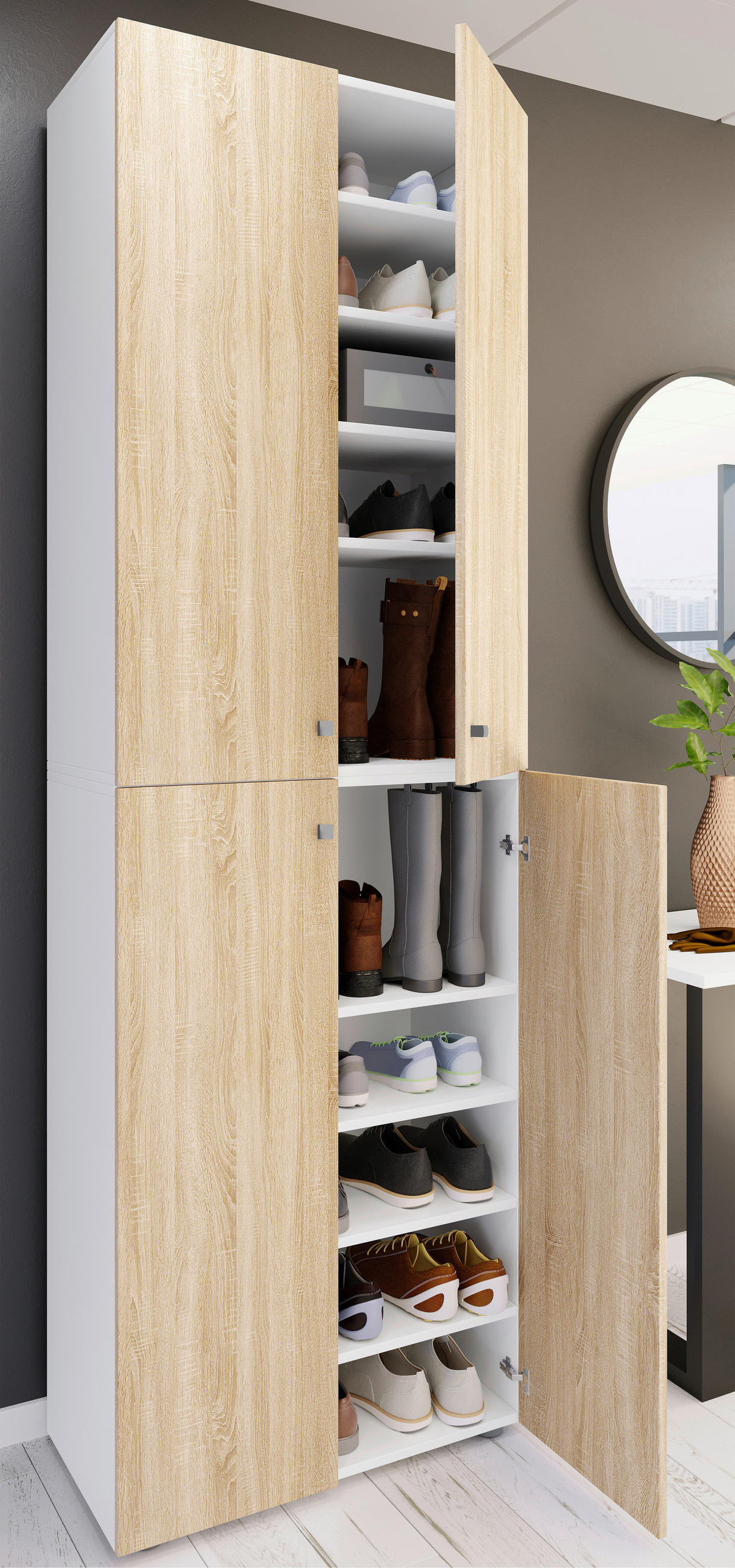 SCHUHSCHRANK Lona  in 70/220/40 cm  - Weiss/Silberfarben, Design, Holzwerkstoff/Kunststoff (70/220/40cm) - MID.YOU