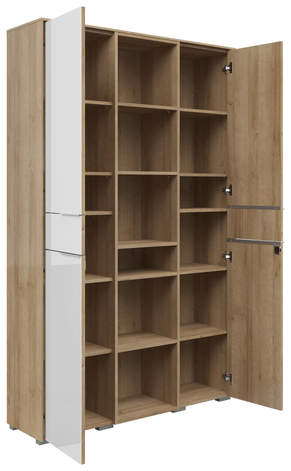 AKTENSCHRANK Weiß, Eichefarben  - Eichefarben/Weiß, KONVENTIONELL, Glas/Holzwerkstoff (122/199/37cm) - Voleo