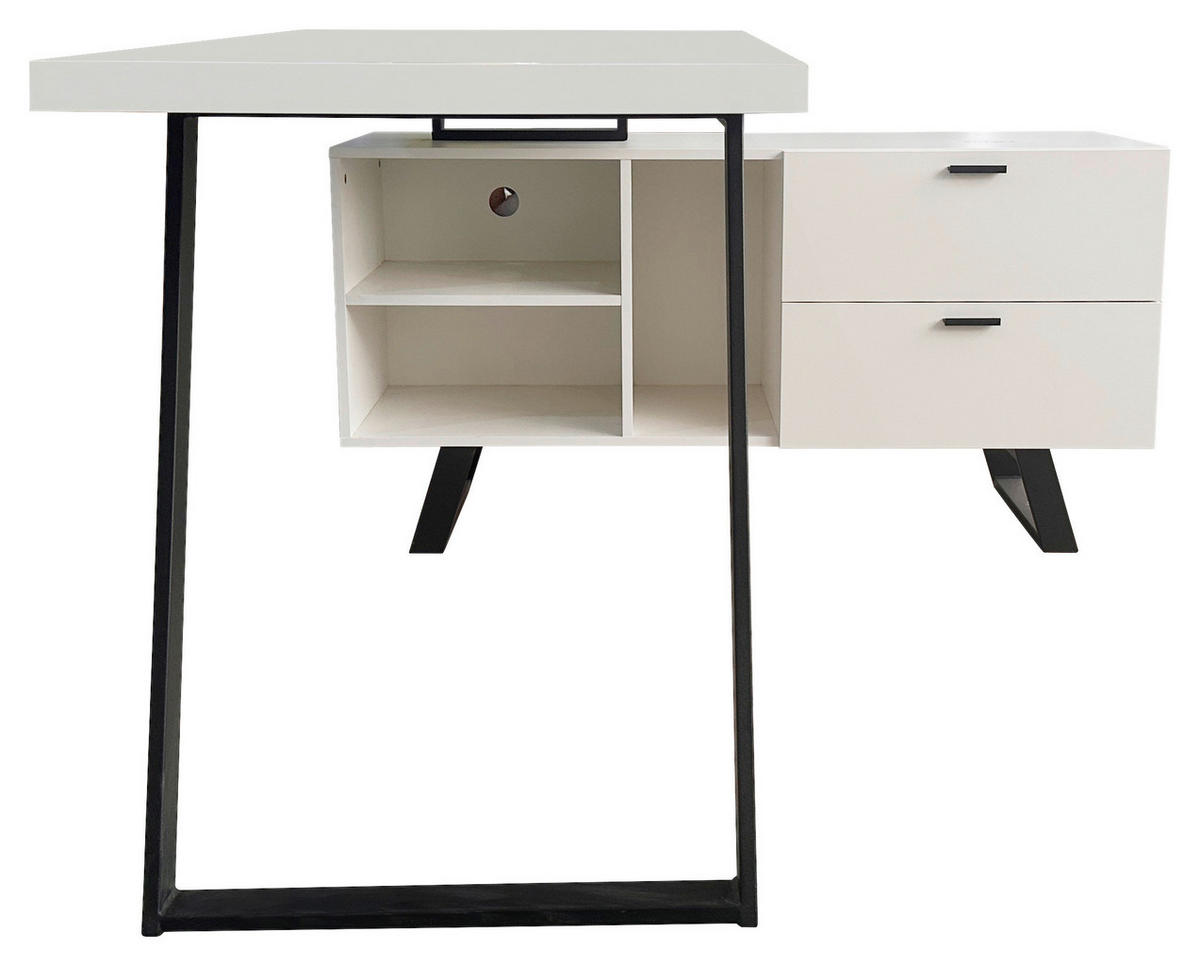 ECKSCHREIBTISCH 150/60/75 cm  in Schwarz, Weiß  - Schwarz/Weiß, MODERN, Holzwerkstoff/Metall (150/60/75cm) - MID.YOU
