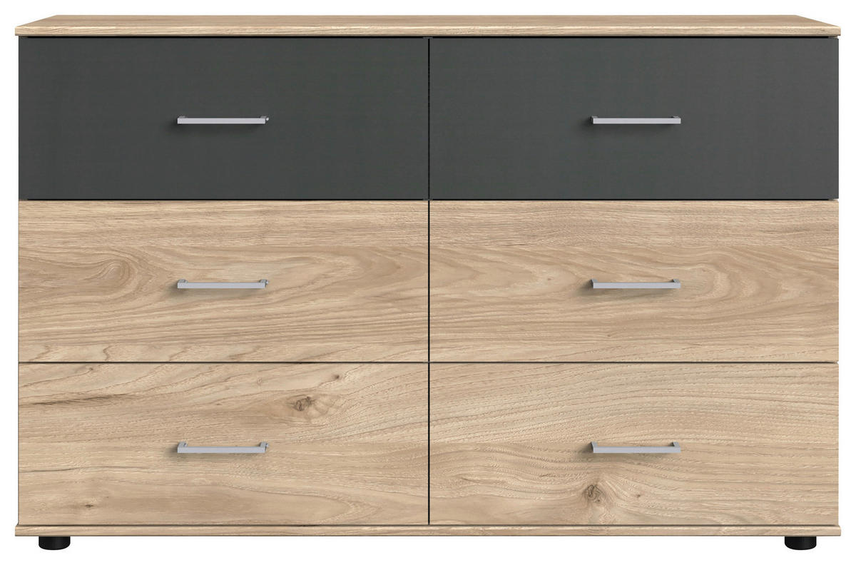 KOMODA, barve grafita, barve hrasta  - barve hrasta/barve aluminija, Moderno, umetna masa/leseni material (130/83/41cm) - Xora