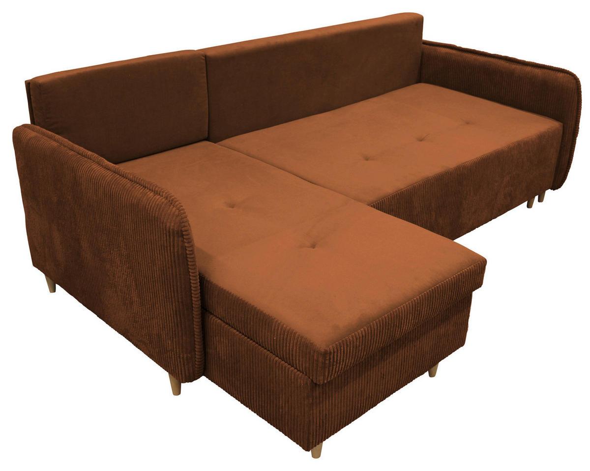 ECKSOFA TEDDY in Cord, Bouclé Rot  142/215 cm  - Rot/Naturfarben, Design, Holz/Textil (142/215cm) - MID.YOU