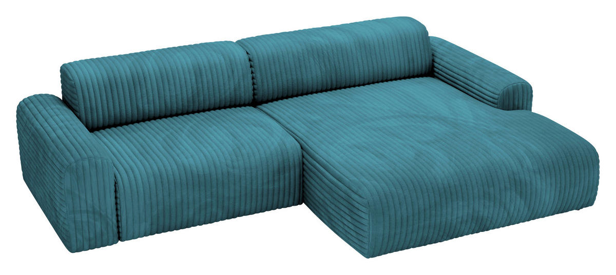 ECKSOFA in Cord Türkis  - Türkis/Schwarz, Design, Kunststoff/Textil (292/178cm) - Livetastic