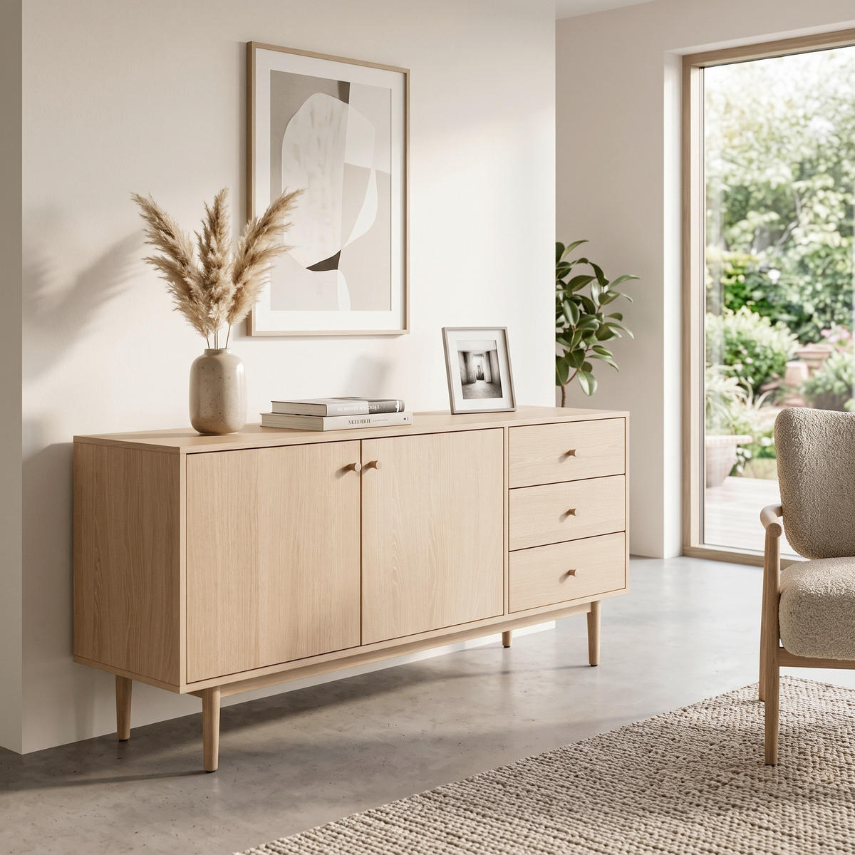 SIDEBOARD  160/75/40 cm 3 låda(or)  - ekfärgad, Modern, trä (160/75/40cm) - MID.YOU