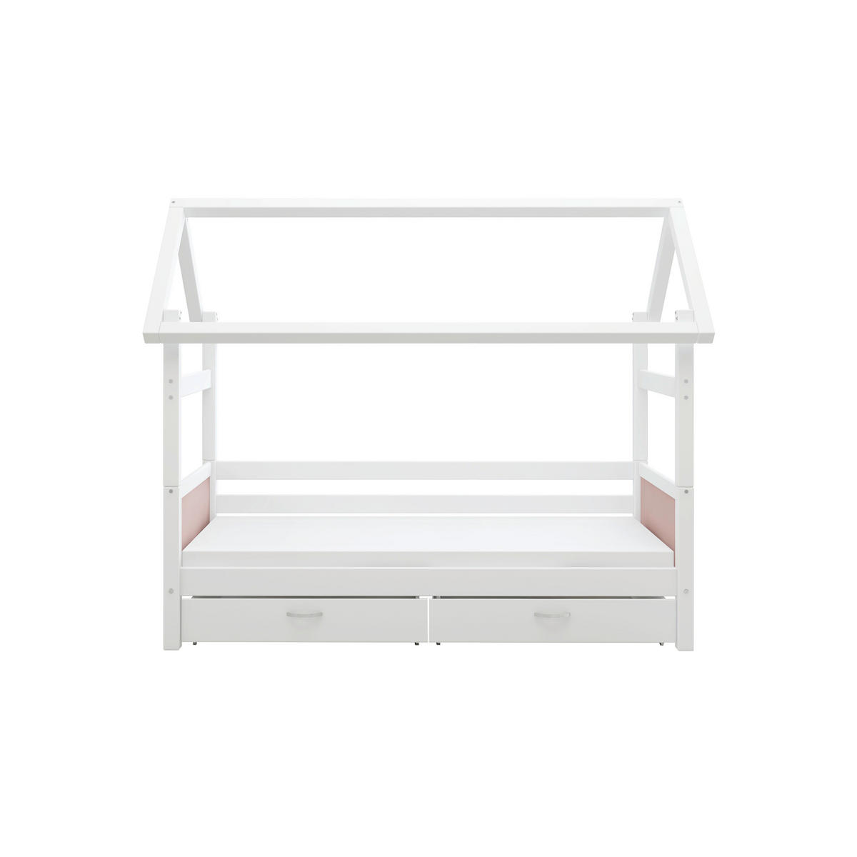 HAUSBETT 90/200 cm,  in Rosa, Weiß, Rollrost, Bettschublade  - Rosa/Weiß, MODERN, Holz (90/200cm) - Chameo