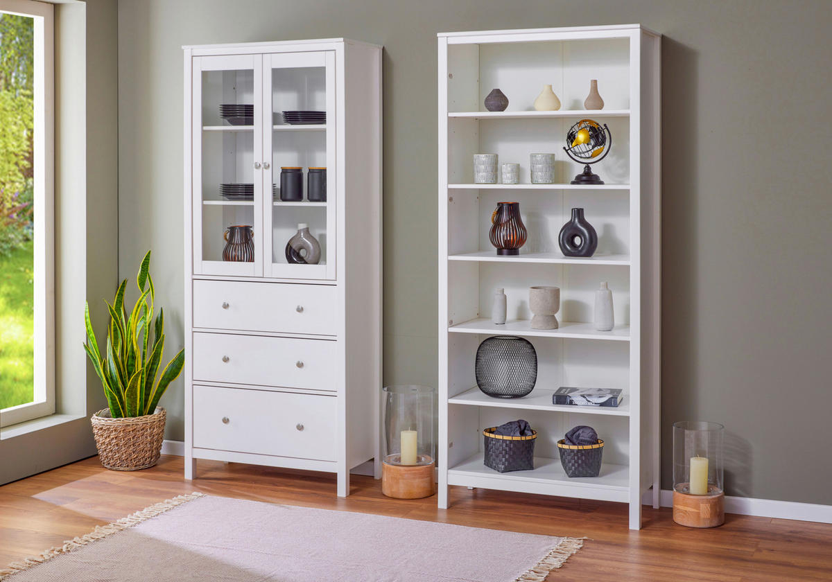 VITRINA, masivno bor bela - siva/bela, Design, kovina/steklo (82/197/40cm) - Livetastic