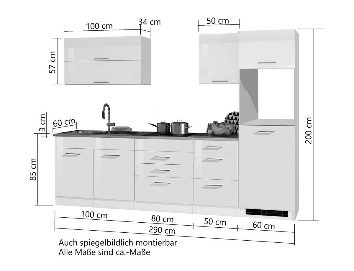 KÜCHENLEERBLOCK 290 cm   in Graphitfarben  - Silberfarben/Graphitfarben, MODERN, Holzwerkstoff/Metall (290cm) - Held