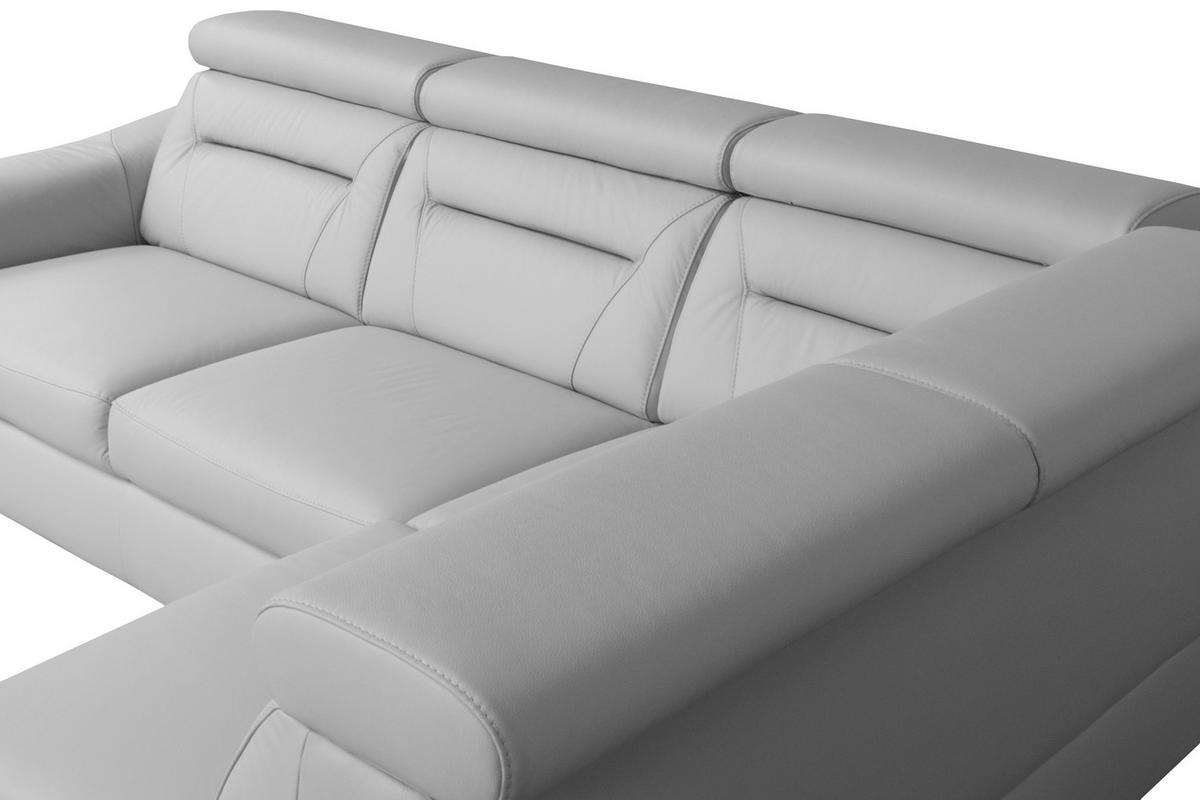 ECKSOFA  in Lederlook Echtleder Platinfarben  - Platinfarben/Wengefarben, Design, Leder/Holz (260/212cm) - Celina Home