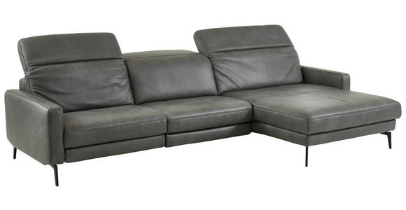 ECKSOFA Anthrazit Echtleder Kopfteilverstellung  - Anthrazit/Schwarz, Design, Leder/Metall (323/179cm) - Dieter Knoll
