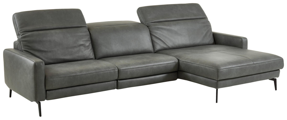 ECKSOFA  in Echtleder Anthrazit  323/179 cm  - Anthrazit/Schwarz, Design, Leder/Metall (323/179cm) - Dieter Knoll