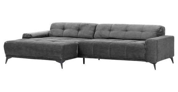 ECKSOFA Dunkelgrau Cord  - Dunkelgrau/Schwarz, KONVENTIONELL, Textil/Metall (165/295cm) - Carryhome