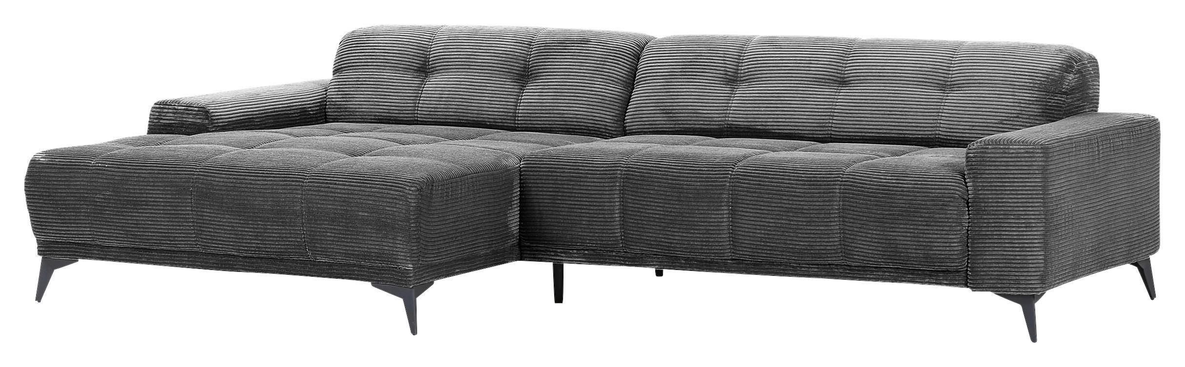 ECKSOFA Dunkelgrau Cord  - Dunkelgrau/Schwarz, KONVENTIONELL, Textil/Metall (165/295cm) - Carryhome