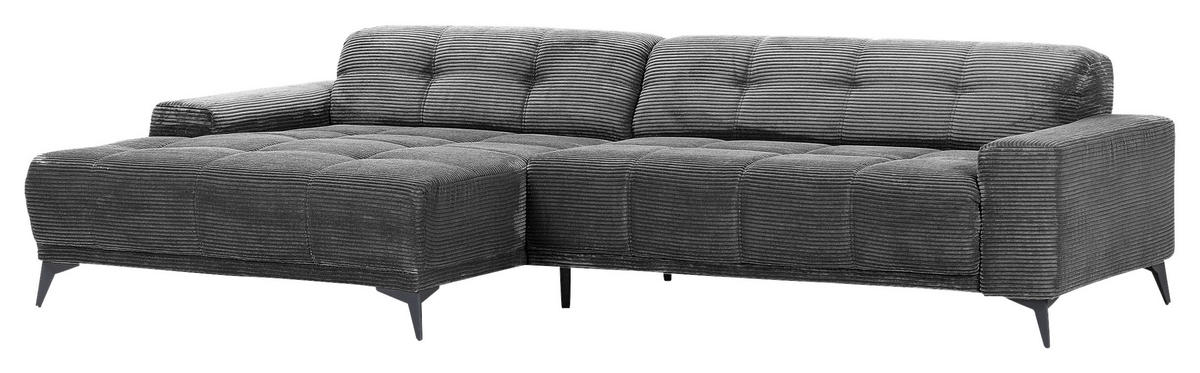 ECKSOFA in Cord Dunkelgrau  165/295 cm  - Dunkelgrau/Schwarz, KONVENTIONELL, Textil/Metall (165/295cm) - Carryhome