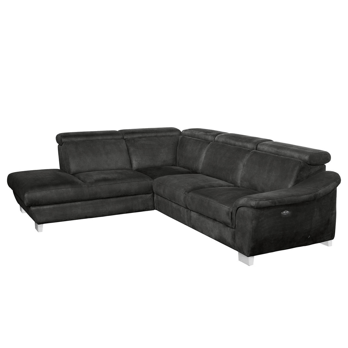 ECKSOFA Anthrazit Mikrofaser Rücken echt, Relaxfunktion, Kopfteilverstellung  - Chromfarben/Anthrazit, Design, Textil/Metall (238/276cm) - Livetastic