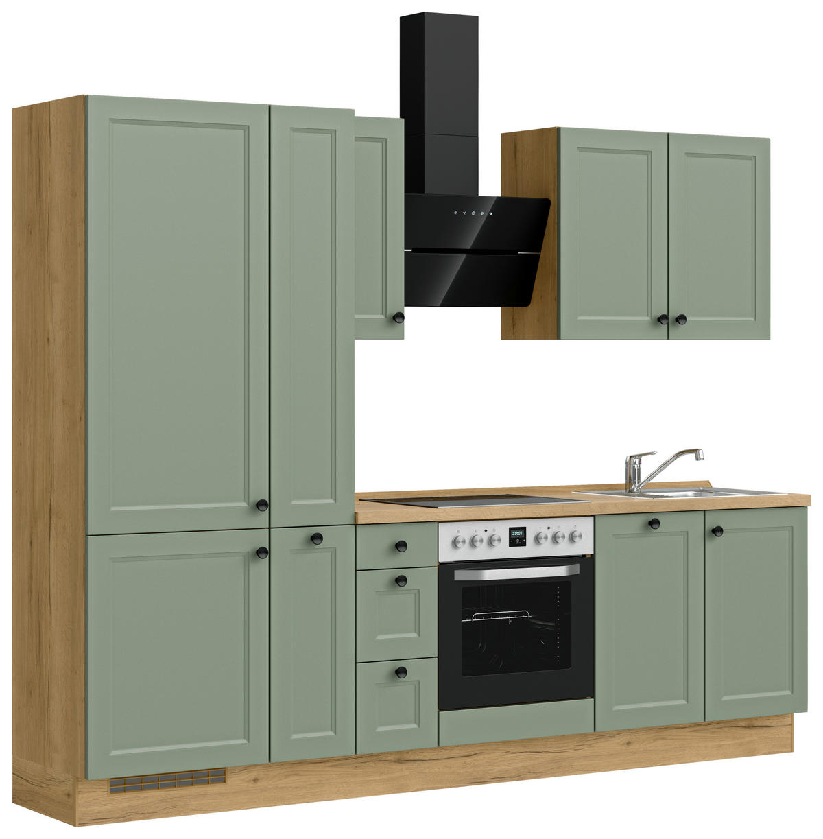 KÜCHENLEERBLOCK 270 cm   in Grün, Eichefarben  - Eichefarben/Schwarz, MODERN, Holzwerkstoff/Metall (270cm) - Nobilia