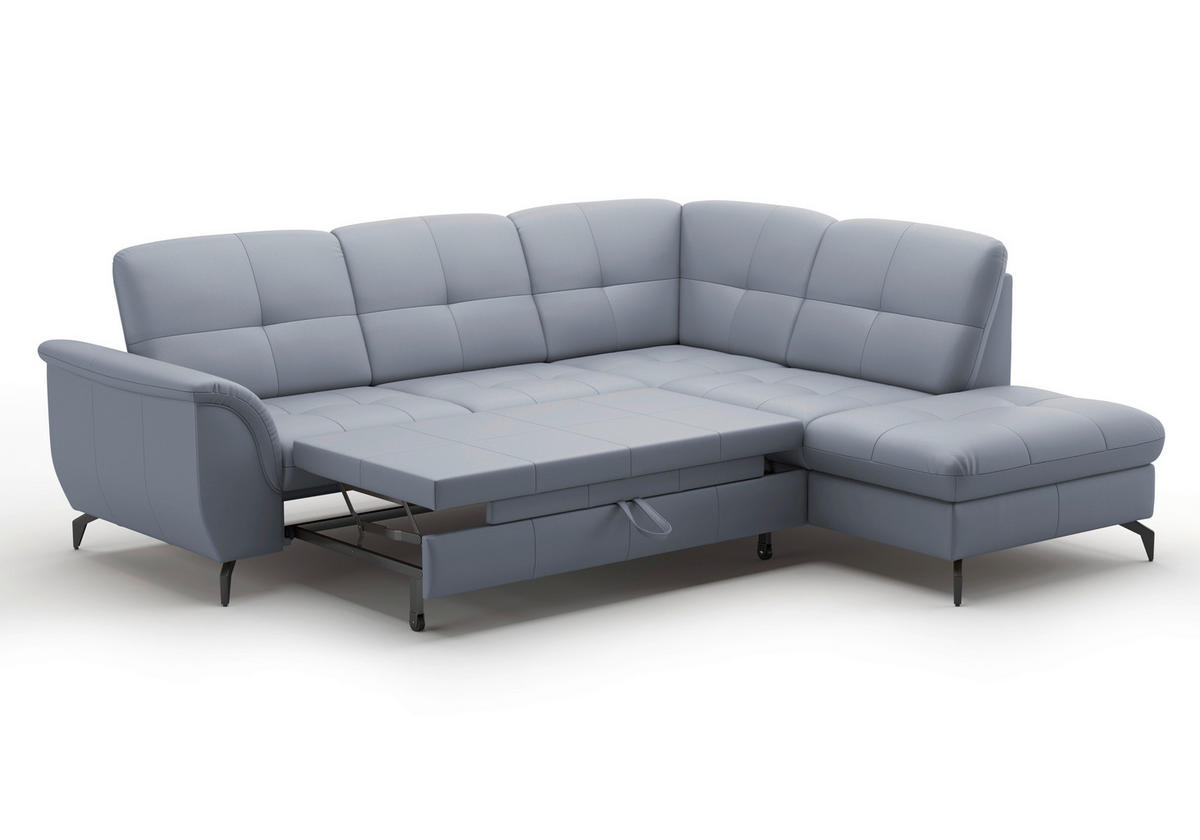ECKSOFA ZORA E Graublau Echtleder  - Graublau/Schwarz, MODERN, Leder/Metall (244/212cm) - Sit & More
