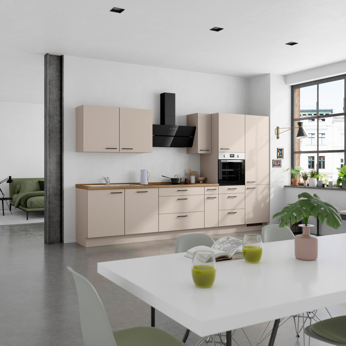 KÜCHENBLOCK 360 cm   in Eichefarben, Sandfarben  - Sandfarben/Eichefarben, MODERN, Holzwerkstoff/Metall (360cm) - Nobilia