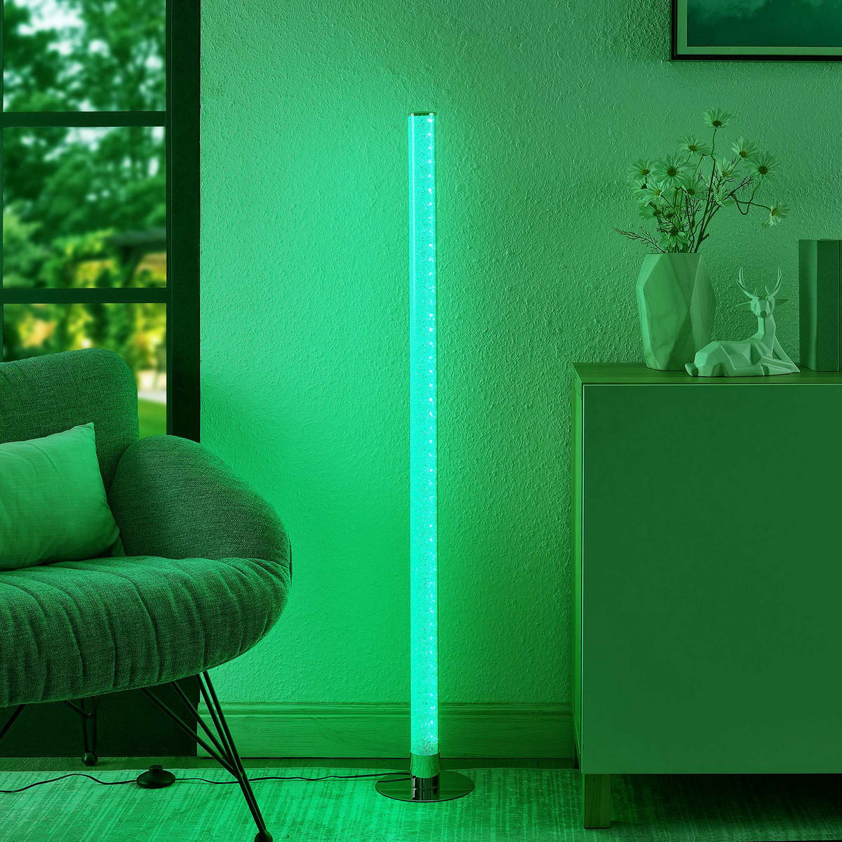 LED-STEHLEUCHTE Abbie 17,5/120 cm   - Chromfarben/Weiß, Basics, Kunststoff/Metall (17,5/120cm) - Novel
