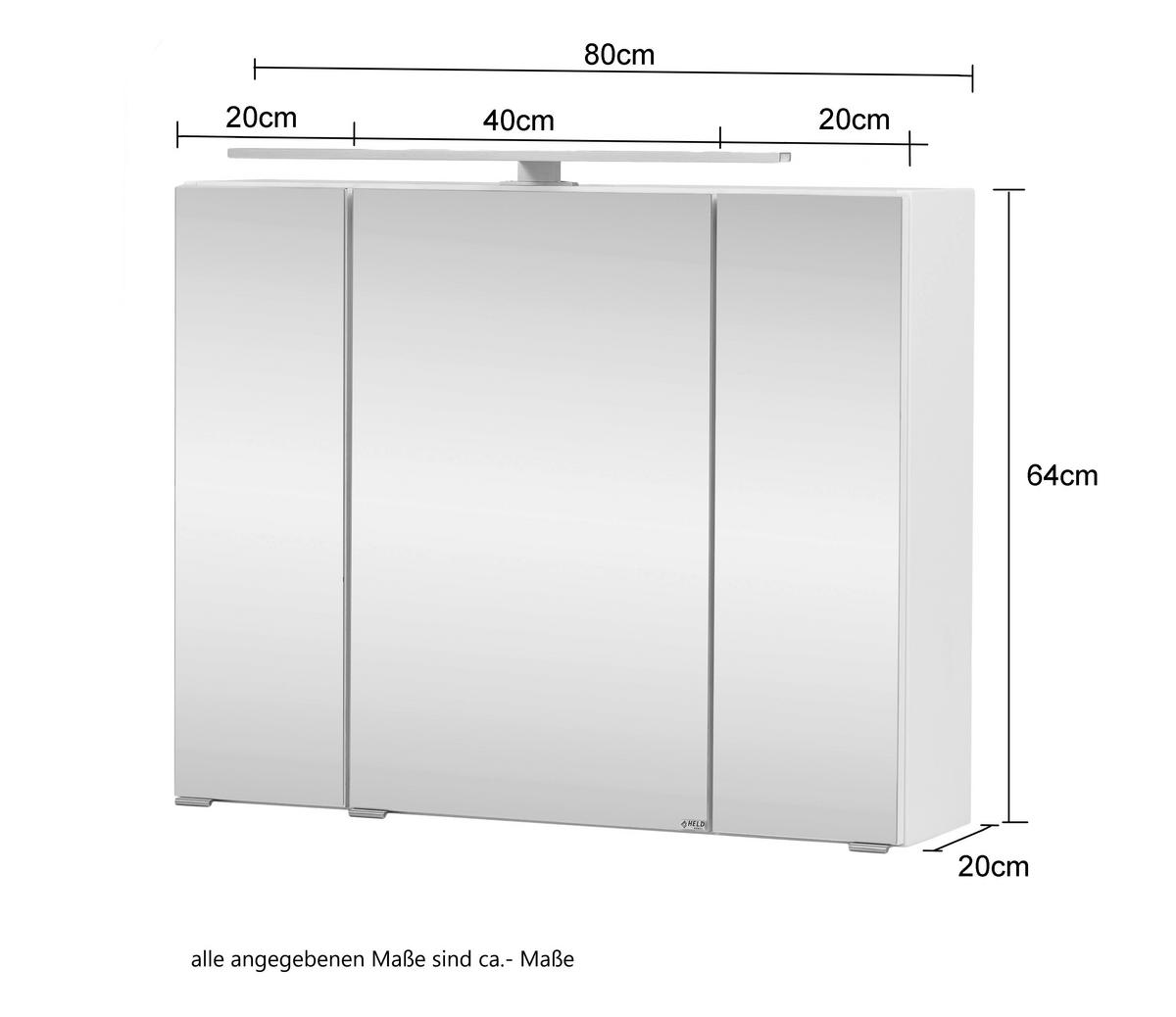 SPIEGELSCHRANK 80/64/20 cm  - Weiss/Alufarben, Konventionell, Glas/Holzwerkstoff (80/64/20cm) - Held
