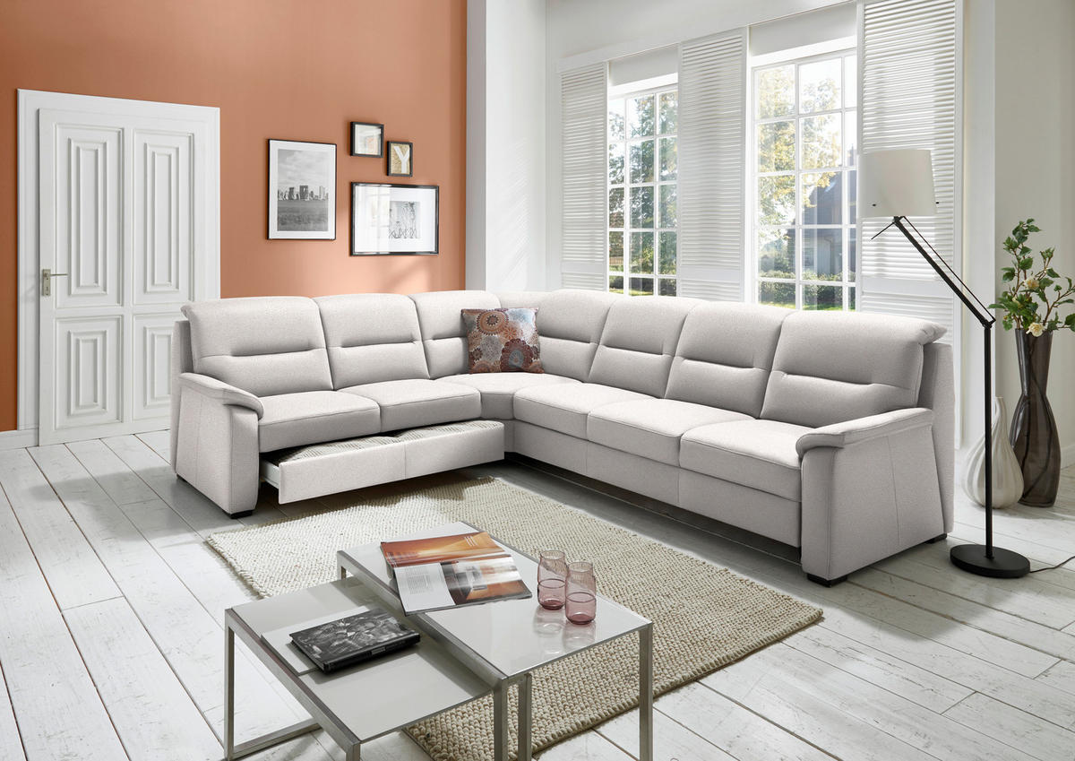 ECKSOFA in Mikrofaser Hellgrau  - Hellgrau/Schwarz, Konventionell, Holz/Textil (245/303cm) - Beldomo Comfort